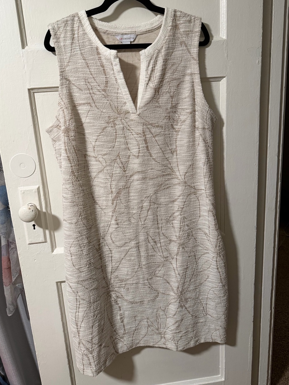 Liz Claiborne Cream Textured Floral Shift Dress Sleeveless Size XL Pockets